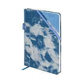  Блокнот А5 135x210мм BRAUBERG Denim, ткань/экокожа, резинка, держатель, 80л, клетка, голубой, 117138 