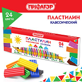  Пластилин 24 цв. классический Пифагор Веселая такса, 360 г, со стеком, 106676 