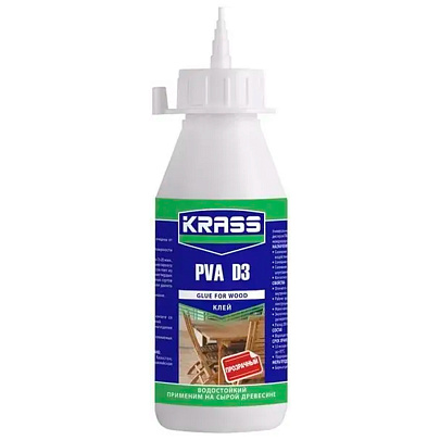  Клей KRASS водостойкий PVA D3 для древесины 0,25л 