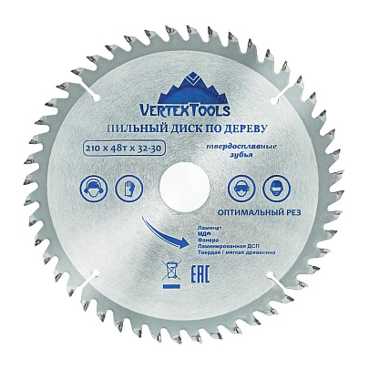  Диск пильный по дереву 210x32,30мм 48зуба Vertextools 