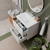  Тумба Stella 60 подвесная с двумя ящиками белый глянец (краска) с раковиной Como 60 Encanto 