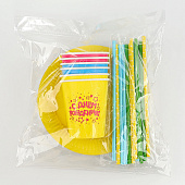 Набор бумажной посуды "С днем рождения", на 6 персон, 6 стаканов, 6 тарелок, трубочки 10797812 Набор бумажной посуды "С днем рождения", на 6 персон, 6 стаканов, 6 тарелок, трубочки 10797812