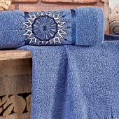  Комплект полотенец в коробке MERZUKA махровые 2 шт. RISING SUN (тёмно-голубой) 