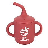 Поильник с трубочкой силиконовый «Try again», 200 мл., вишневый 10101222