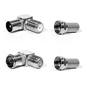  Комплект TV-разъемов №1 (4шт) - F-гнездо-TV-штекер-угловой, переходник F-гнездо-TV-гнездо угловой, F-разъем - 2 шт. 