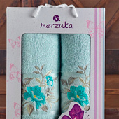 Комплект полотенец в коробке MERZUKA махровые 2 шт. DREAMS FLOWER (мятный) Комплект полотенец в коробке MERZUKA махровые 2 шт. DREAMS FLOWER (мятный)