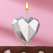  Свеча в торт Сердце грани, 9х3,5 см, МИКС, 9527335 
