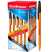Ручка шариковая Erich Krause R-301 ORANGE штрих код черная 0,7мм (50/400) /EK43195/