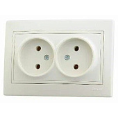 Розетка двойная встраиваемая без заземлением, цвет крем, Lezard MIRA Розетка двойная встраиваемая без заземлением, цвет крем, Lezard MIRA