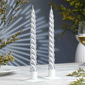 Свечи интерьерные Витые, 2 штуки h24,5см Цвет: серебро Свечи интерьерные Витые, 2 штуки h24,5см Цвет: серебро