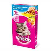 Сухой корм Whiskas для стерилизованных кошек, курица, подушечки, 350г Сухой корм Whiskas для стерилизованных кошек, курица, подушечки, 350г